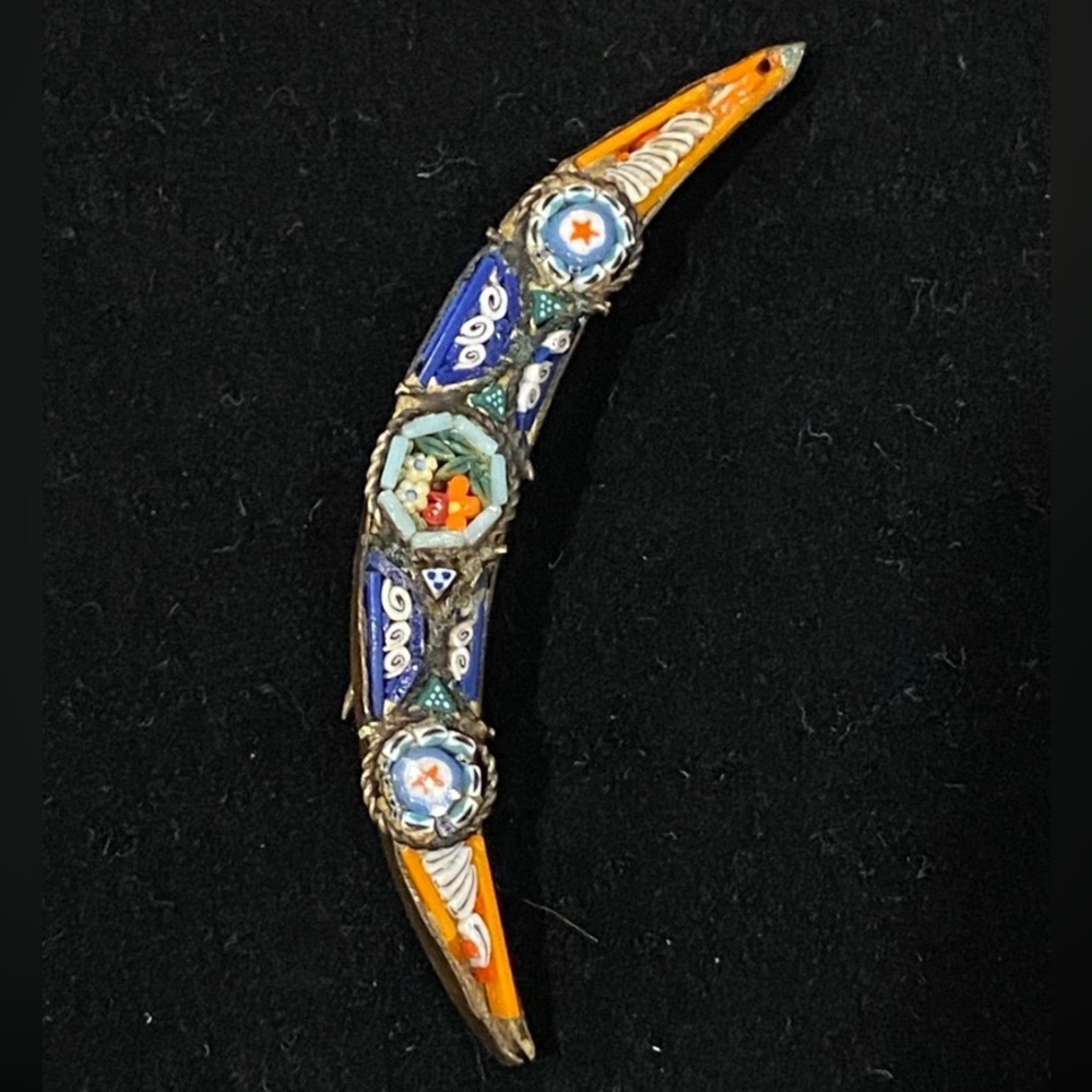 Colorful Bohemian Crescent Brooch Micro Mosaic